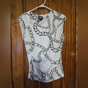 INC International Concepts Women's Chain Pattern Blouse - White and Black